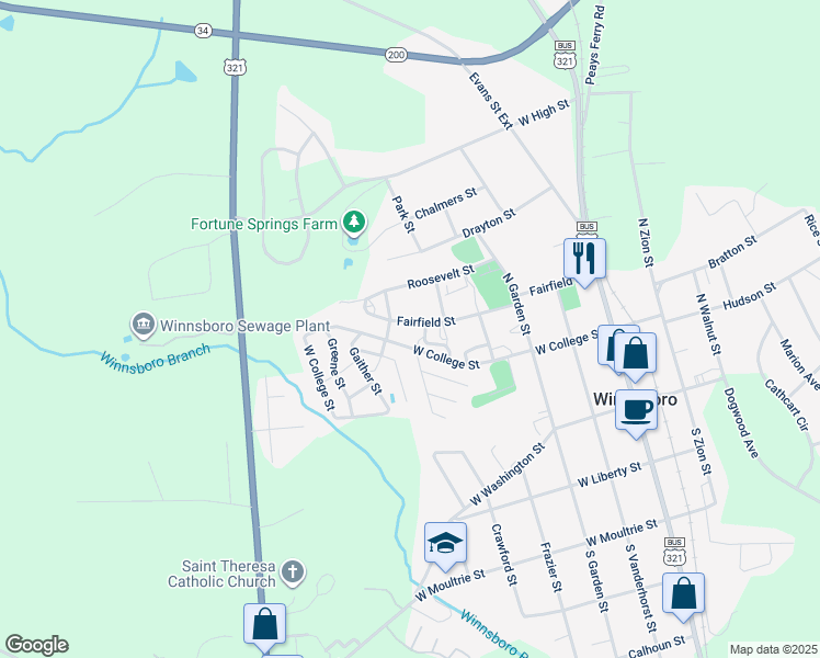 map of restaurants, bars, coffee shops, grocery stores, and more near 302 Spring Street in Winnsboro