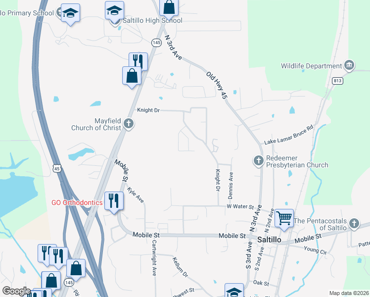 map of restaurants, bars, coffee shops, grocery stores, and more near 134 Gym Circle in Saltillo