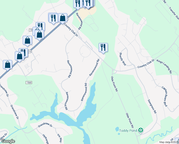 map of restaurants, bars, coffee shops, grocery stores, and more near 641 Ravenswood Road in Hampstead