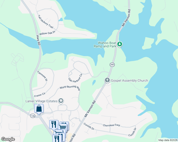 map of restaurants, bars, coffee shops, grocery stores, and more near 3955 Oak Harbour Drive in Gainesville