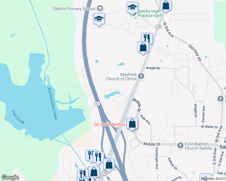 map of restaurants, bars, coffee shops, grocery stores, and more near Northside Drive in Saltillo
