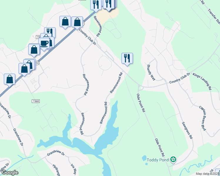 map of restaurants, bars, coffee shops, grocery stores, and more near 641 Ravenswood Road in Hampstead