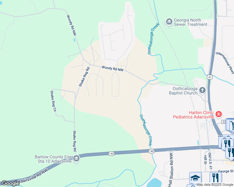 map of restaurants, bars, coffee shops, grocery stores, and more near 59 Thacker Trl in Adairsville