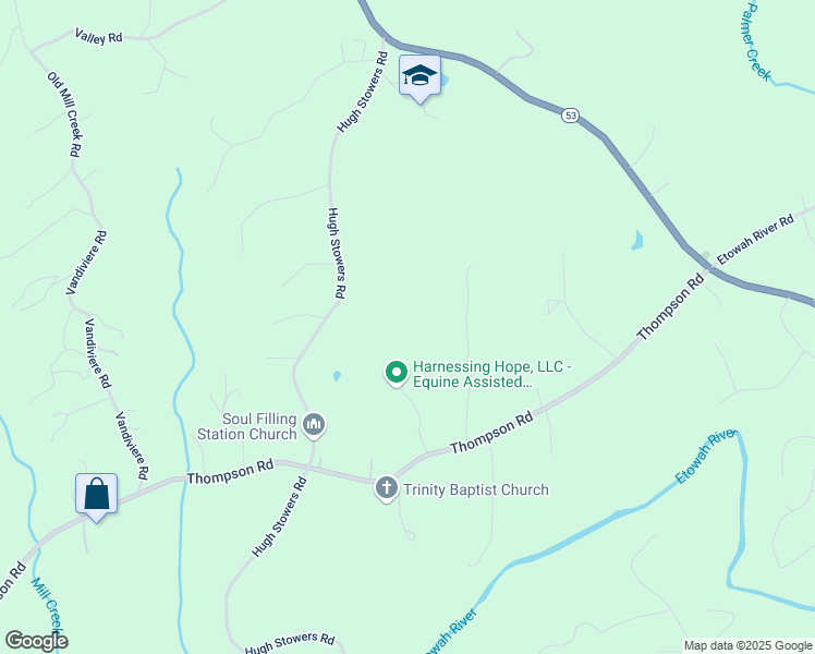 map of restaurants, bars, coffee shops, grocery stores, and more near 84 Ratcliff Drive in Dawsonville