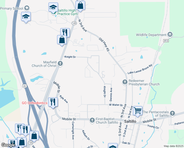 map of restaurants, bars, coffee shops, grocery stores, and more near 134 Gym Circle in Saltillo