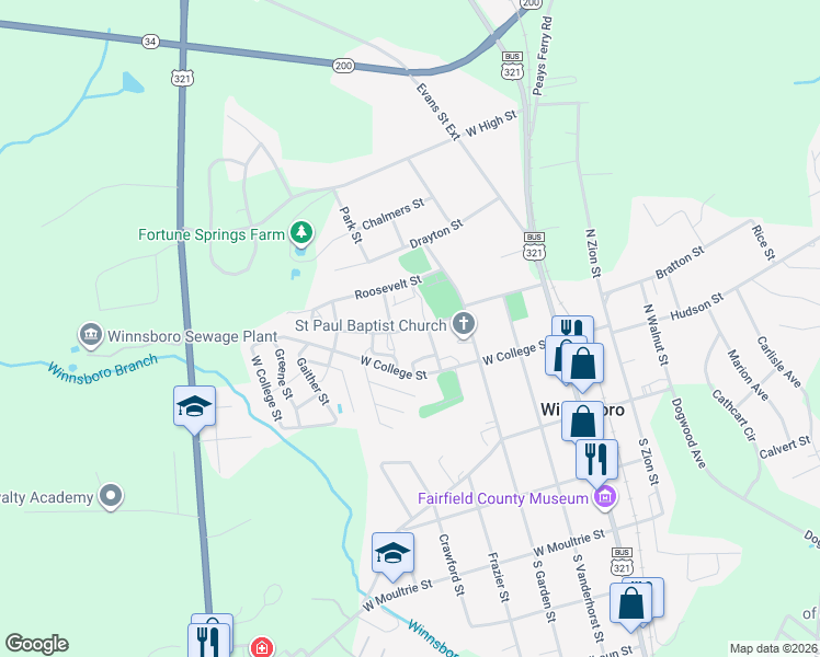 map of restaurants, bars, coffee shops, grocery stores, and more near 412 Fairfield Street in Winnsboro