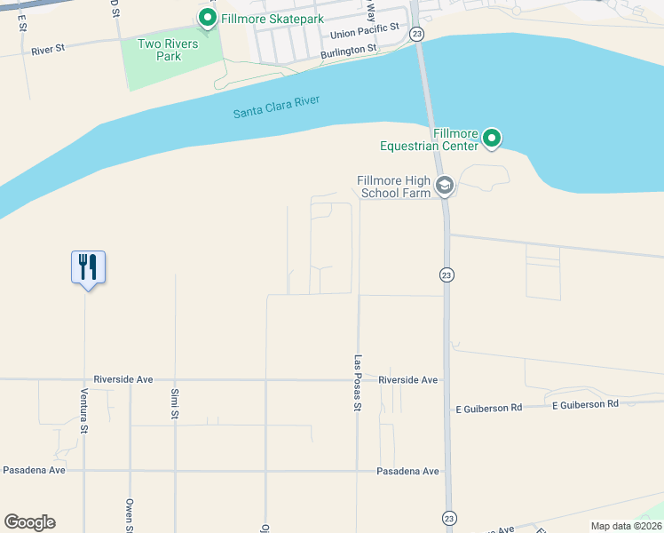 map of restaurants, bars, coffee shops, grocery stores, and more near 570 Ojai Street in Fillmore