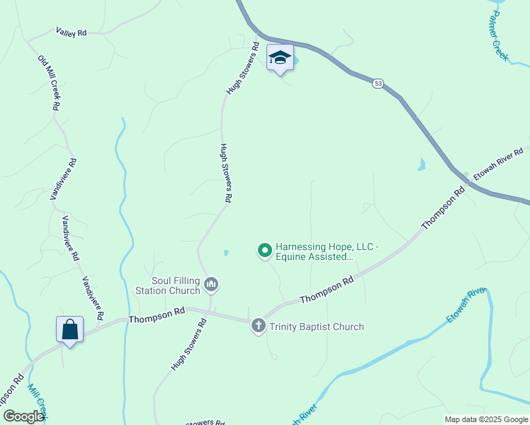 map of restaurants, bars, coffee shops, grocery stores, and more near 84 Ratcliff Drive in Dawsonville