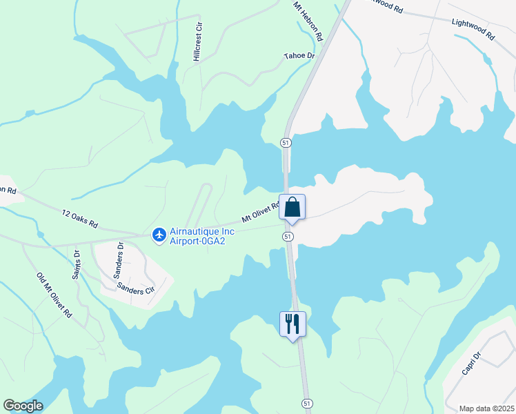 map of restaurants, bars, coffee shops, grocery stores, and more near 106 Mount Olivet Road in Hartwell