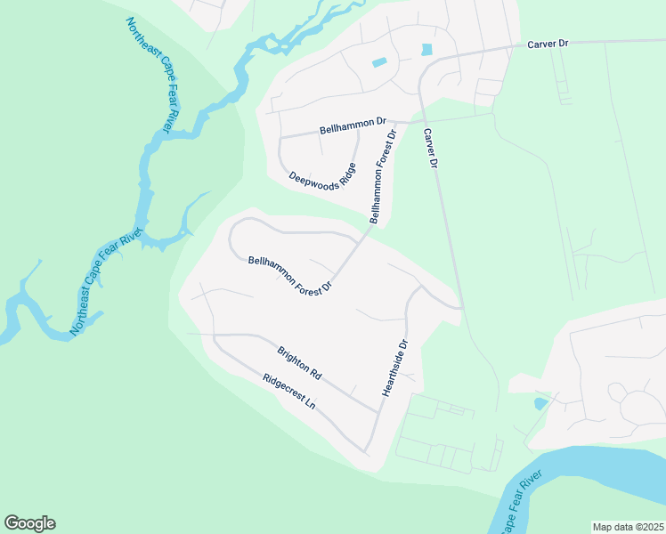 map of restaurants, bars, coffee shops, grocery stores, and more near 215 Bellhammon Forest Drive in Pender