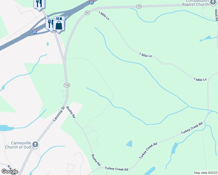 map of restaurants, bars, coffee shops, grocery stores, and more near Bill Little Parkway in Carnesville