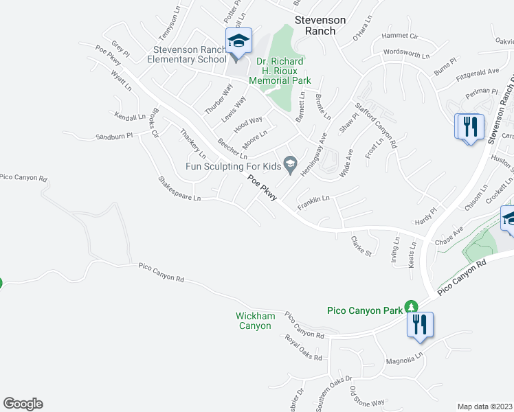 map of restaurants, bars, coffee shops, grocery stores, and more near 26246 Reade Place in Stevenson Ranch