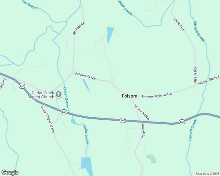 map of restaurants, bars, coffee shops, grocery stores, and more near 108 Folsom Road Northwest in Adairsville