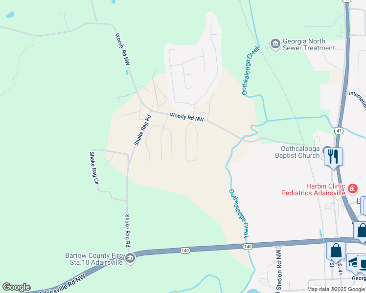 map of restaurants, bars, coffee shops, grocery stores, and more near 59 Thacker Trail in Adairsville