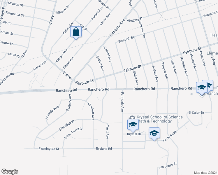 map of restaurants, bars, coffee shops, grocery stores, and more near 17010 Ranchero Road in Hesperia
