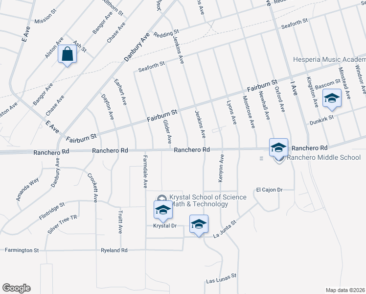 map of restaurants, bars, coffee shops, grocery stores, and more near 7346 Hastings Avenue in Hesperia