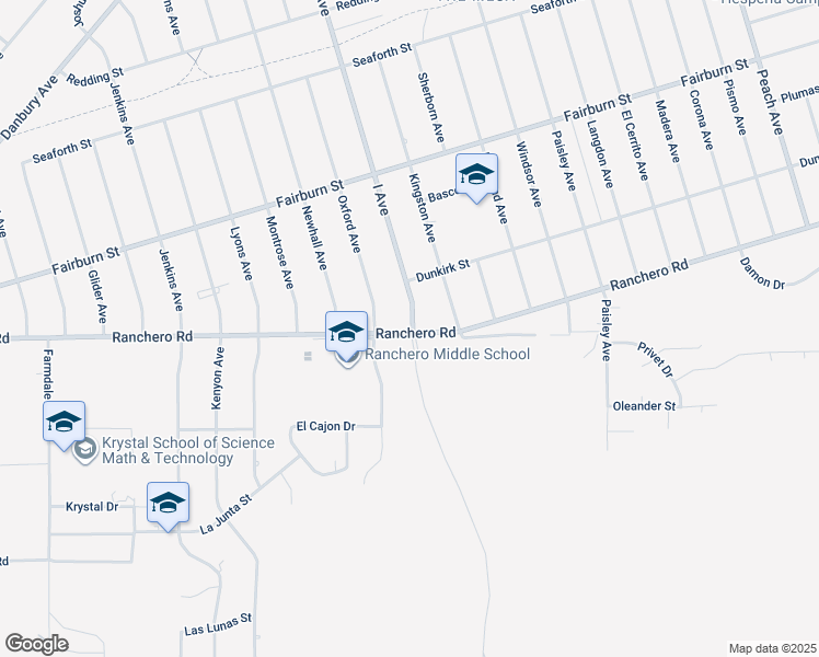 map of restaurants, bars, coffee shops, grocery stores, and more near I Avenue in Hesperia
