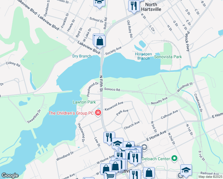 map of restaurants, bars, coffee shops, grocery stores, and more near 200 Sonoco Road in Hartsville