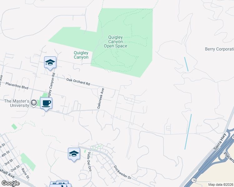 map of restaurants, bars, coffee shops, grocery stores, and more near 24755 Golden Oak Lane in Santa Clarita