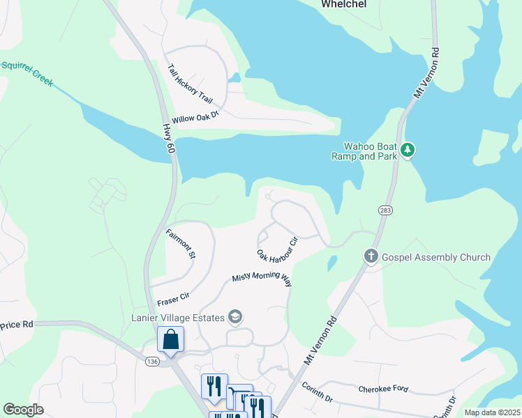 map of restaurants, bars, coffee shops, grocery stores, and more near 4007 Oak Harbour Court in Gainesville