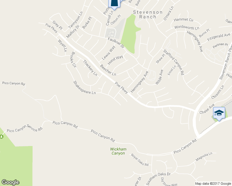 map of restaurants, bars, coffee shops, grocery stores, and more near 25421 Thoreau Way in Stevenson Ranch