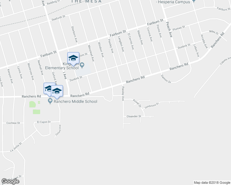 map of restaurants, bars, coffee shops, grocery stores, and more near 7325 Windsor Avenue in Hesperia