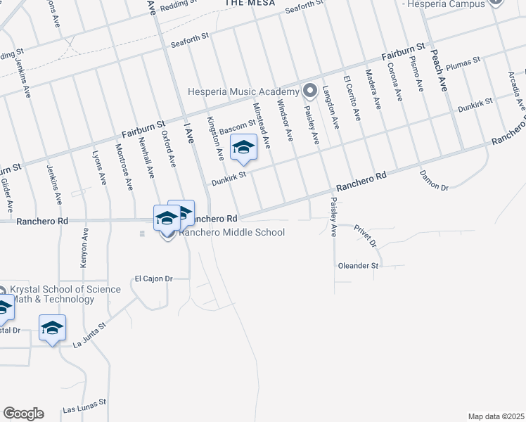 map of restaurants, bars, coffee shops, grocery stores, and more near Ranchero Road & Sherborn Avenue in Hesperia