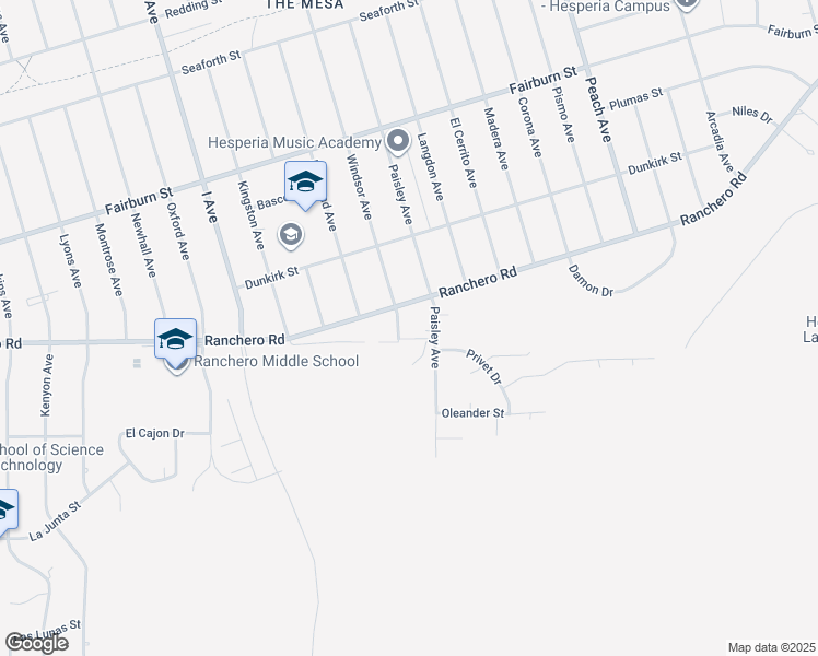 map of restaurants, bars, coffee shops, grocery stores, and more near 7325 Windsor Avenue in Hesperia