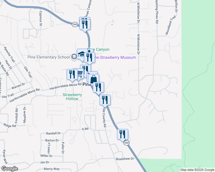 map of restaurants, bars, coffee shops, grocery stores, and more near 3667 Cemetery Road in Pine