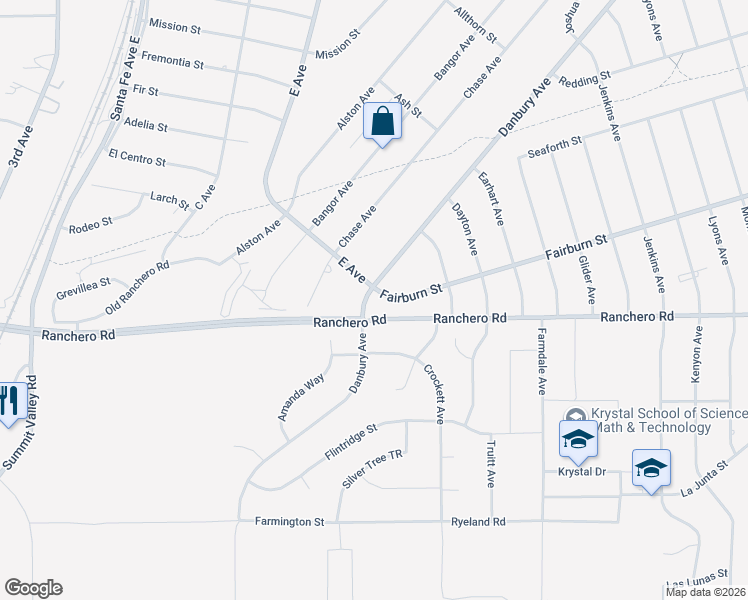 map of restaurants, bars, coffee shops, grocery stores, and more near 16757 Danbury Avenue in Hesperia