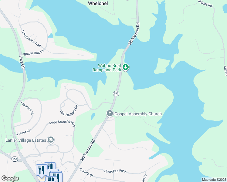 map of restaurants, bars, coffee shops, grocery stores, and more near 3927 Mount Vernon Road in Gainesville