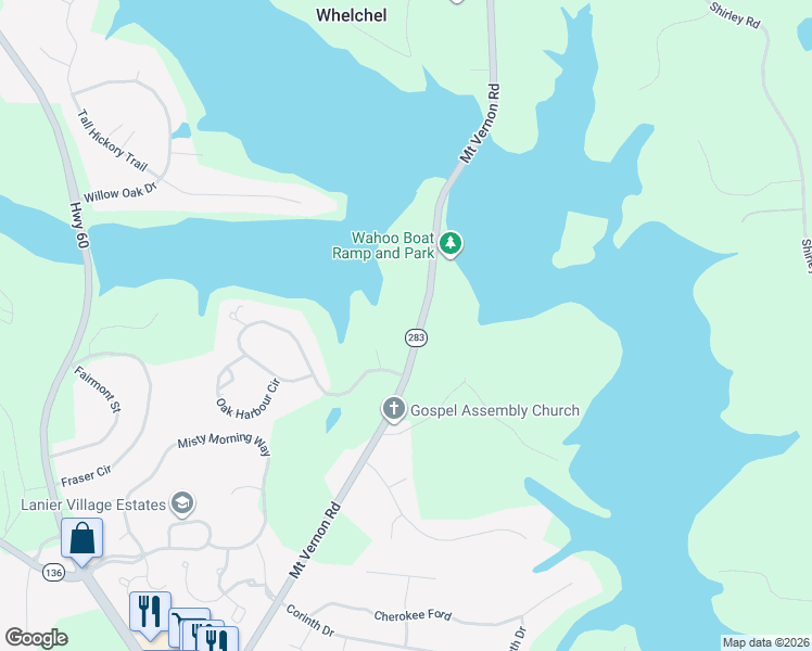 map of restaurants, bars, coffee shops, grocery stores, and more near 3927 Mount Vernon Road in Gainesville