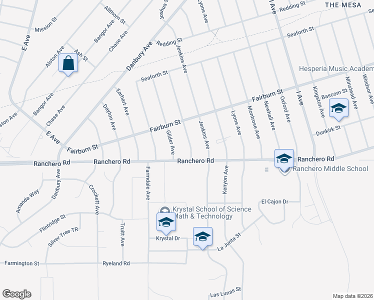 map of restaurants, bars, coffee shops, grocery stores, and more near 7346 Hastings Avenue in Hesperia