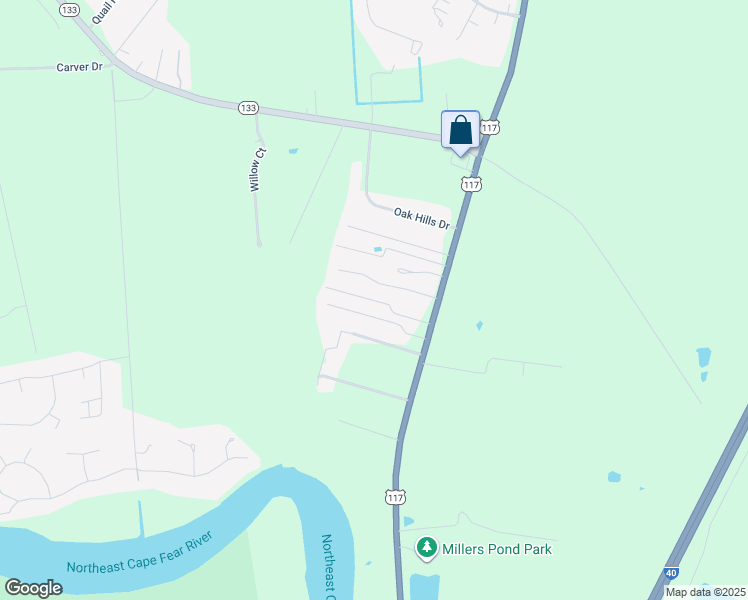 map of restaurants, bars, coffee shops, grocery stores, and more near Cinron Lane in Pender County