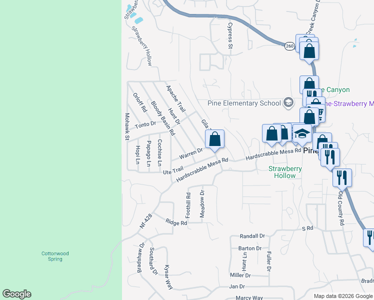 map of restaurants, bars, coffee shops, grocery stores, and more near 3720 Bloody Basin Road in Pine