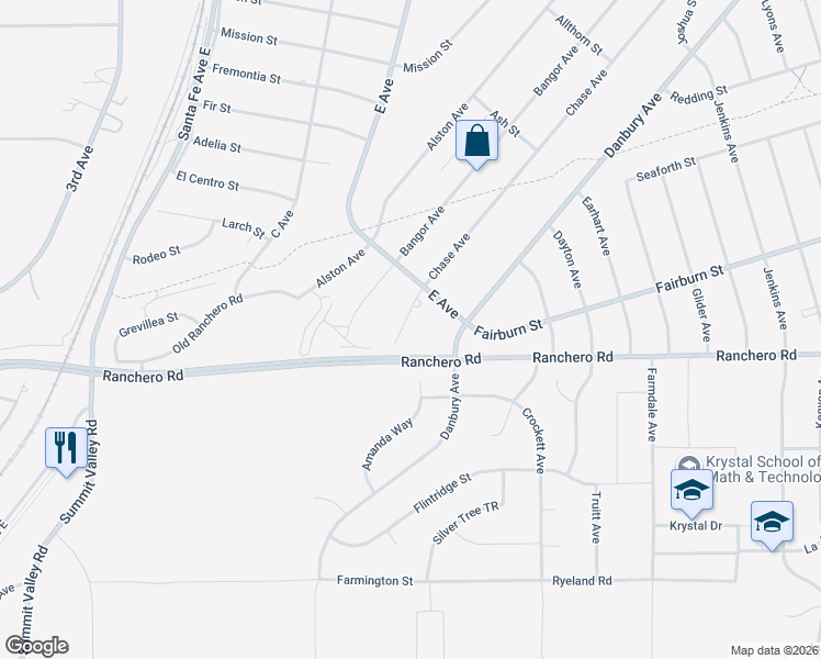 map of restaurants, bars, coffee shops, grocery stores, and more near 7365 Chase Avenue in Hesperia
