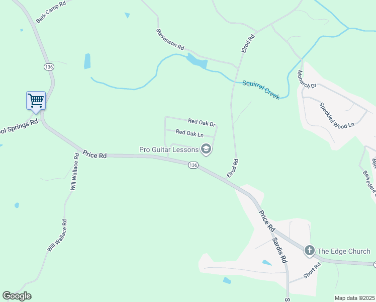 map of restaurants, bars, coffee shops, grocery stores, and more near 4820 Red Oak Drive in Gainesville