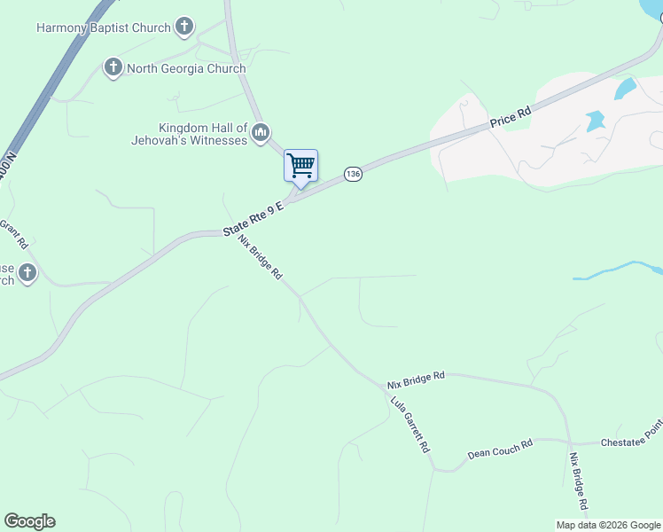 map of restaurants, bars, coffee shops, grocery stores, and more near 101 Oak Creek Drive in Dawsonville