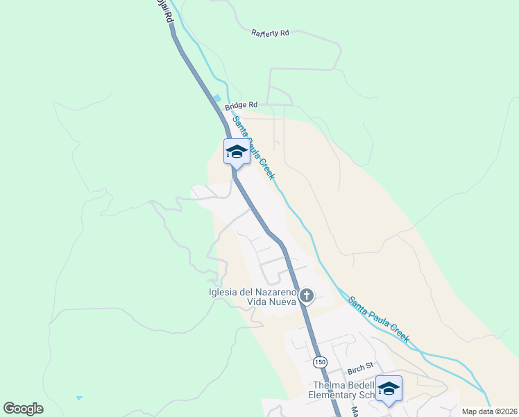 map of restaurants, bars, coffee shops, grocery stores, and more near 4168 Ojai Road in Santa Paula
