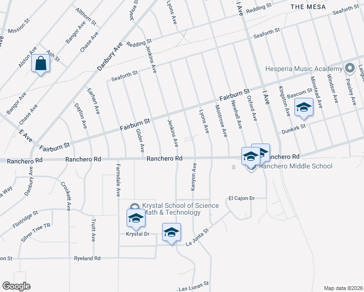map of restaurants, bars, coffee shops, grocery stores, and more near 7349 Jenkins Avenue in Hesperia