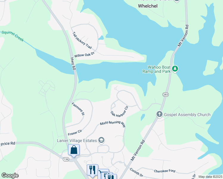 map of restaurants, bars, coffee shops, grocery stores, and more near 4007 Oak Harbour Court in Gainesville