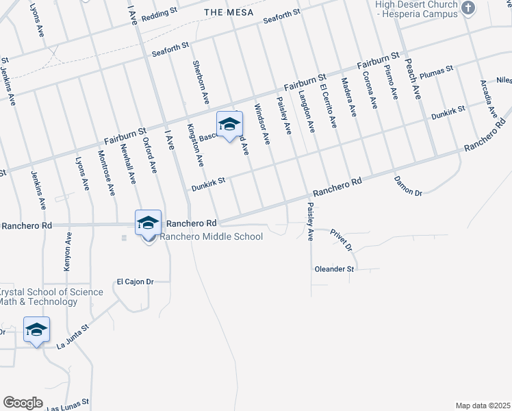 map of restaurants, bars, coffee shops, grocery stores, and more near 7350 Minstead Avenue in Hesperia