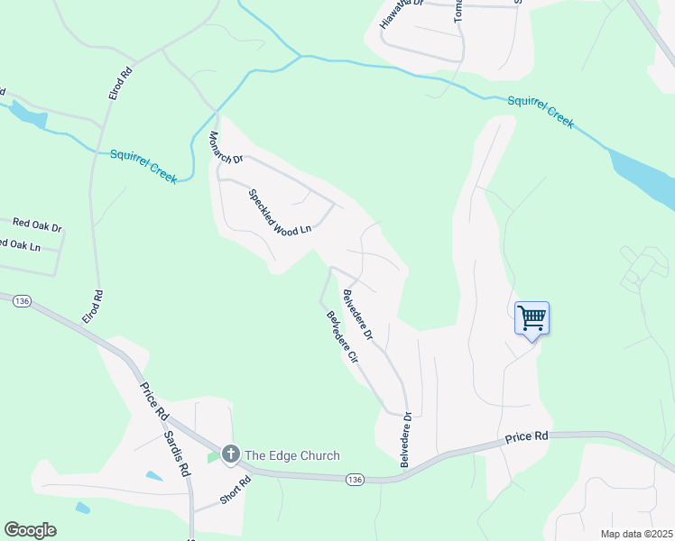 map of restaurants, bars, coffee shops, grocery stores, and more near 4179 Belvedere Circle in Gainesville