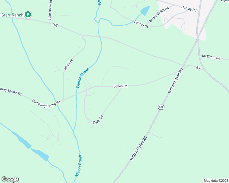 map of restaurants, bars, coffee shops, grocery stores, and more near 1406 Jones Road in Starr