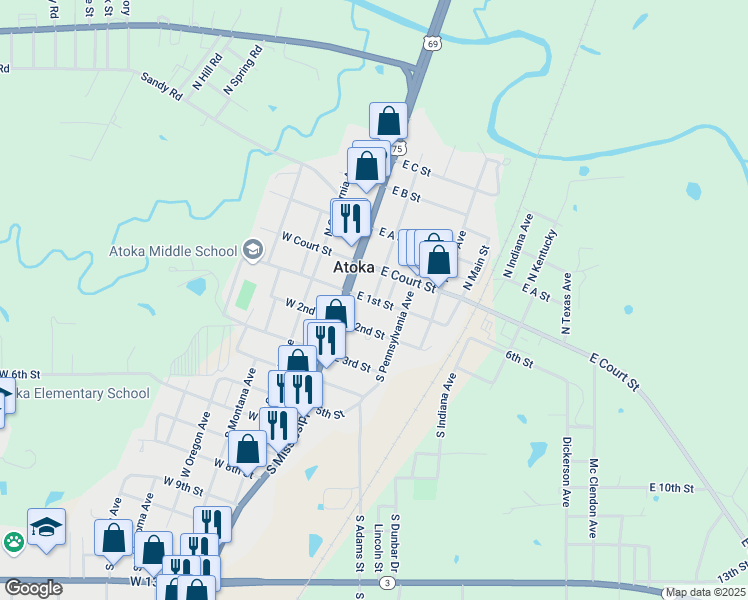 map of restaurants, bars, coffee shops, grocery stores, and more near in Atoka