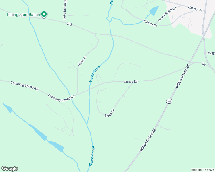 map of restaurants, bars, coffee shops, grocery stores, and more near 1406 Jones Road in Starr