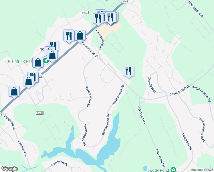 map of restaurants, bars, coffee shops, grocery stores, and more near 201 Golf Terrace Court in Hampstead