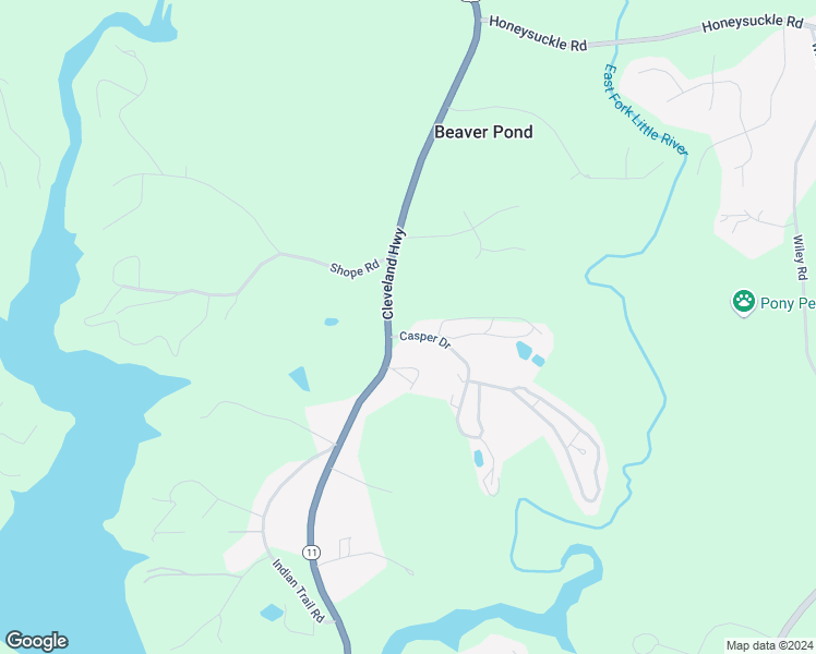map of restaurants, bars, coffee shops, grocery stores, and more near 3436 Cleveland Highway in Gainesville