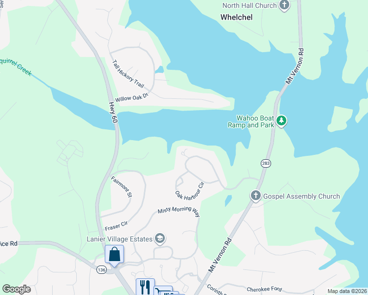 map of restaurants, bars, coffee shops, grocery stores, and more near 4010 Oak Harbour Court in Gainesville