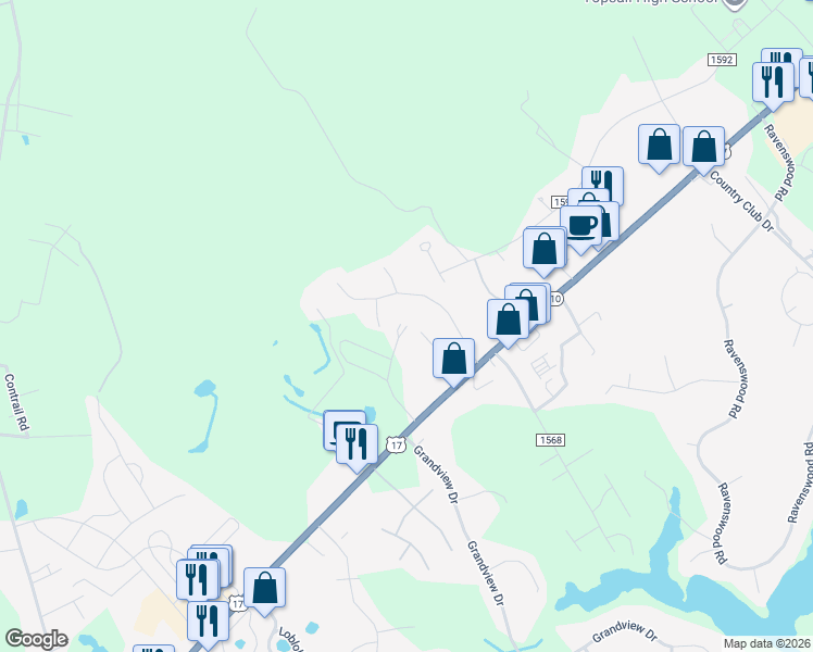 map of restaurants, bars, coffee shops, grocery stores, and more near 239 Averys Road in Hampstead